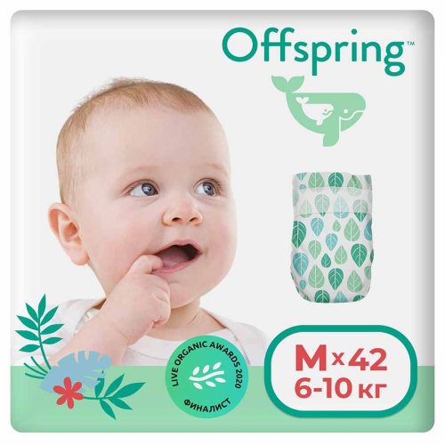 Offspring Подгузники M 6-10 кг, 42 шт / расцветка Листочки