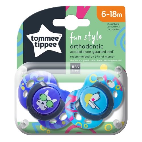 Tommee Tippee Пустышка силиконовая Fun Style Caine, 6-18 месяцев, 2 штуки